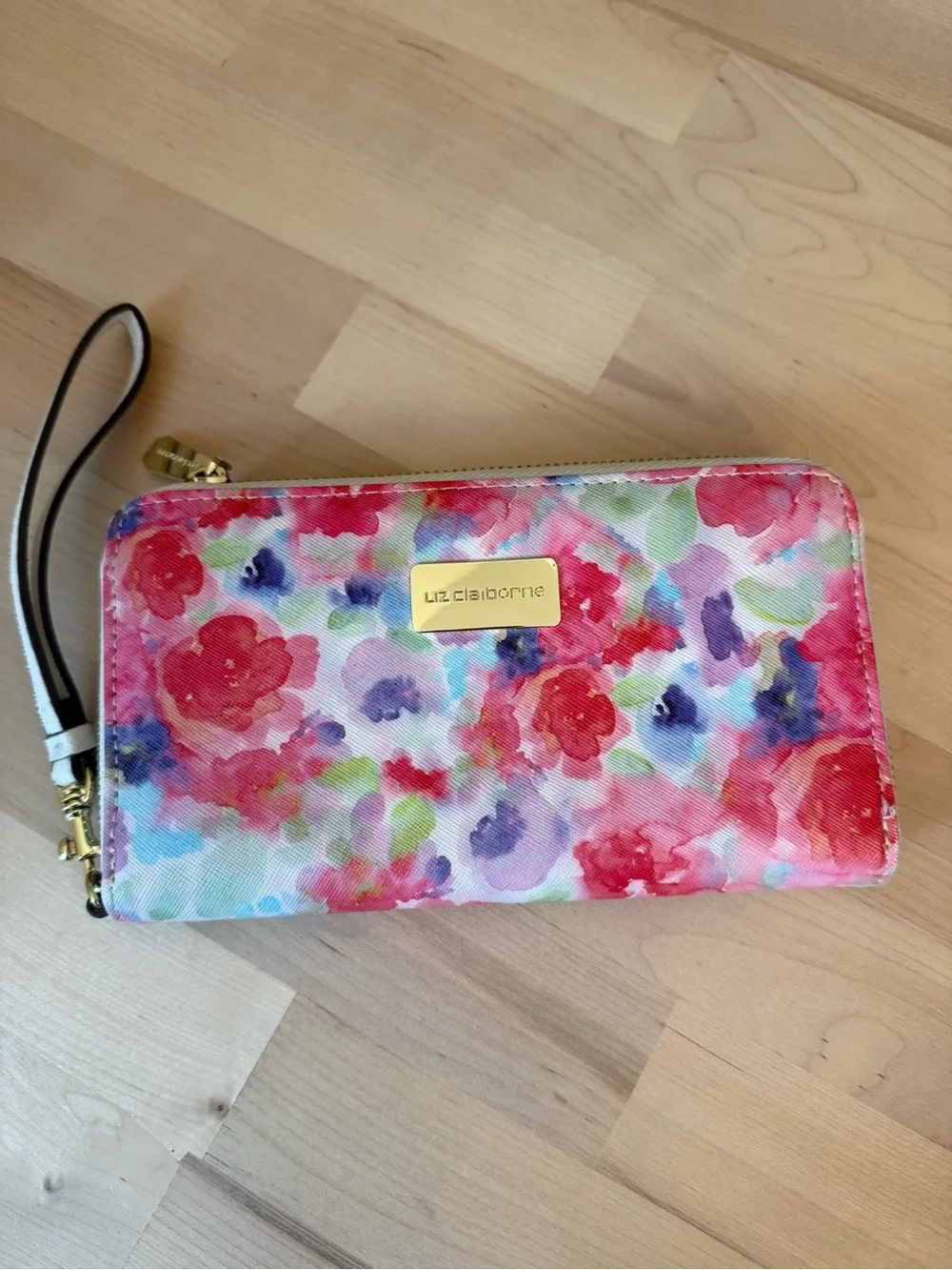 Liz Claiborne Watercolor Floral Zip Wristlet - Pink Multi